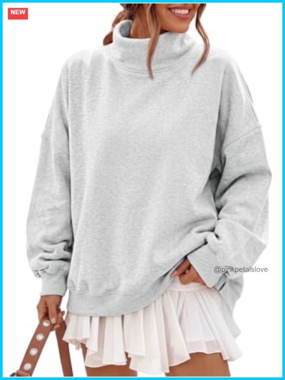 Oversized Mock Neck Fleece Sweatshirt with Pockets Pullover